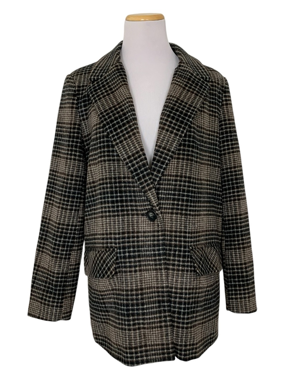 Z Supply Plaid Longline One Button Blazer Women’s S Pockets Brown Soft Lined